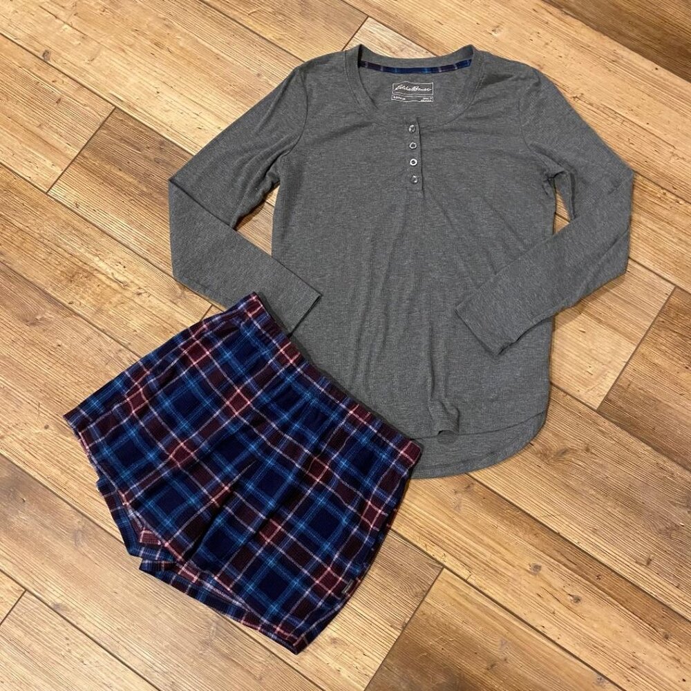 EDDIE BAUER Women's Gray Sleepwear Long Sleeve Top & Short Set Size S